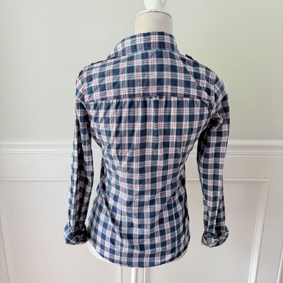 Hollister Womens Plaid Button-Down Shirt S Long Sleeve Blue/Red Cotton Blend - Picture 3 of 5